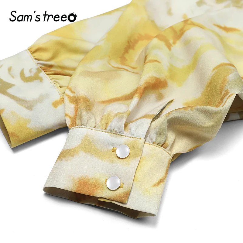 Samstree, летние женские топы и блузки, свободная Женская Цветочная блузка с открытыми плечами, женские рубашки, одноцветные топы с отложным воротником