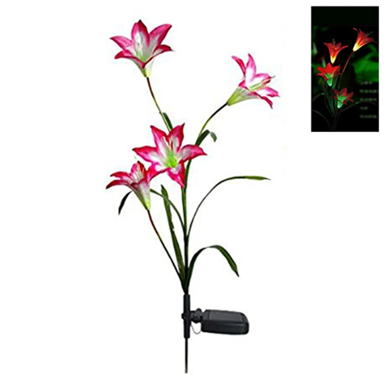 

Solar Powered Energy Saving LED Color Changing Red Lily 4X Flowers Garden Light Lawn Lamp Waterproof