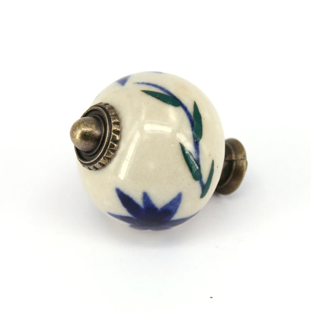 

4xBlue Leaf Hand Painted Kitchen Cabinet Handles Unique Cupboard Ceramic Knob For Antique Furniture Drawer Knobs Kitchen Handles