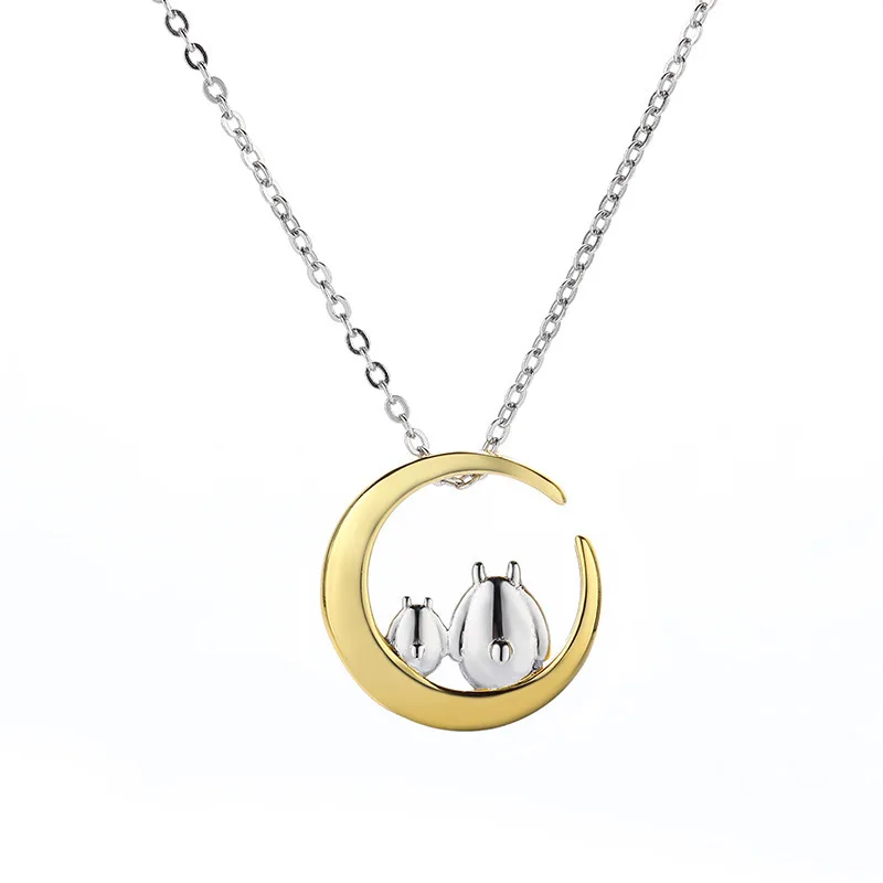 

Joseph Mola 925 Sterling Silver Original Desgin Japanese Cartoon Totoro Cat Moon Pendant Necklace Women Fine Jewelry Necklace