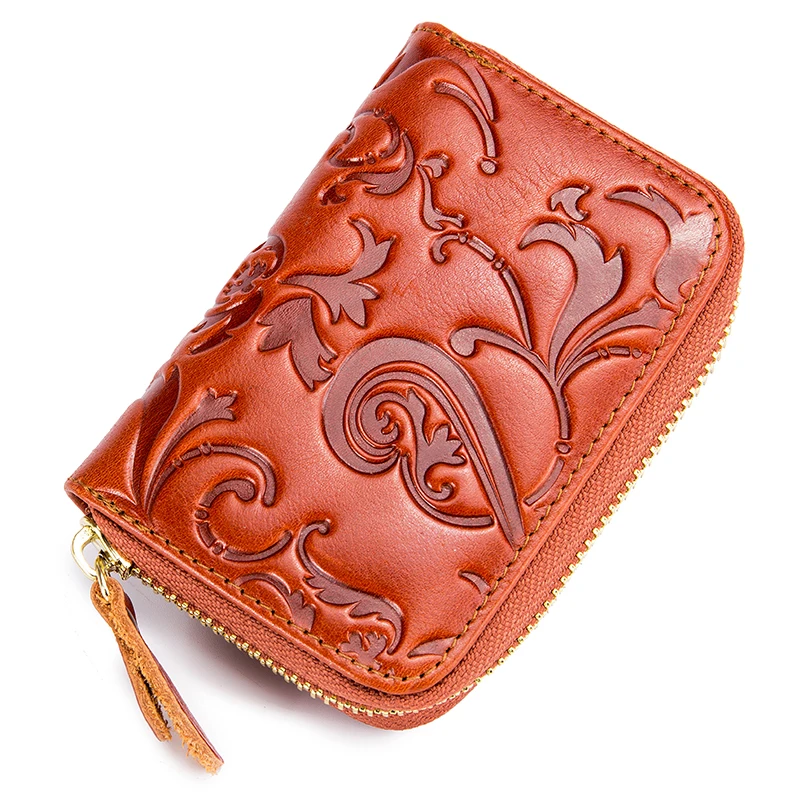 

Fashionable Cowhide Embossing Flower RFID Card Wallets Guaranteed 2018 Brand Designer Women Card Holders Hot Vintage Card Case
