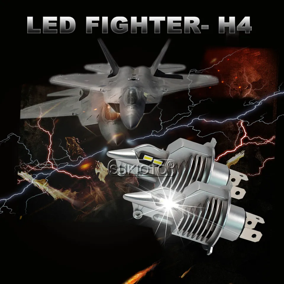 SUKIOTO 2PCS LED H4 LED Headlight Super Bright h4 hi lo Projector lens bulb kit 35W 6500K Super Bright Car styling Accessories (2)