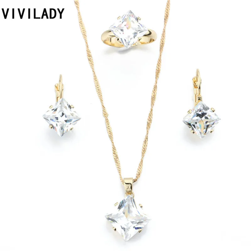 Модный vivilady набор свадебных ювелирных изделий австрийская прозрачная квадратная Подвеска из кристалла ожерелье серьги кольцо женский аксессуар рождественские подарки