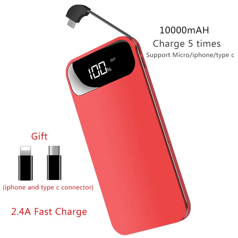 UVR for Iphone Samsung Charger Power Bank Ultra-thin Dual Usb LCD Digital Display 10000mAh Fast Charge with Charging Cable | Мобильные
