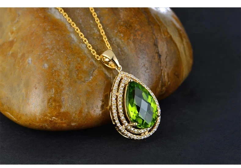 CaiMao 18KT/750 Yellow Gold 4.58 ct Natural IF peridot & 0.32 ct Full Cut Diamond Engagement Gemstone Pendant Jewelry