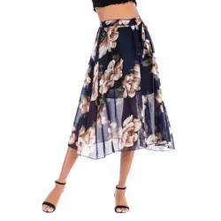 YYFS 2019 повседневная женская цветочный принт Богемия Юбка винтажные шифоновые длинные юбки летние сексуальные раздельные юбки женские