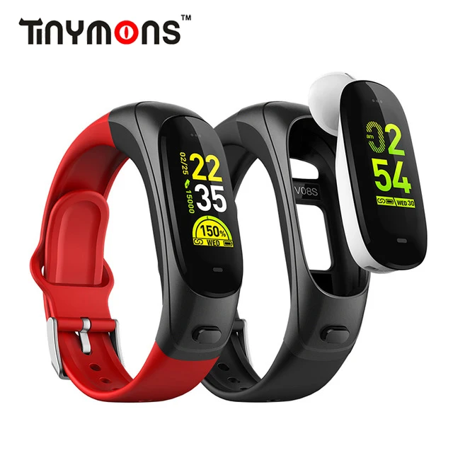 Tinymons V08s Bluetooth гарнитура браслет 2 в 1 умный Браслет 0,9" монитор сердечного ритма кровяного давления фитнес-трекер наушники