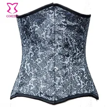 Vintage Silver Bustier Corselet Sexy Steel Boned Underbust Corset Steampunk Gothic Clothing Waist Slimming Corsets and