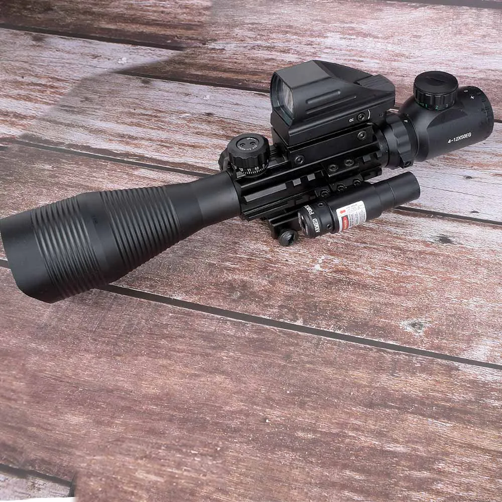 11mm e 20mm Wipson Iluminado Telêmetro Retículo Rifle Scope Holográfico 4 Vista Laser Vermelho Combinação Riflescope 4-12×50