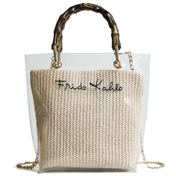 

Fashion Women Chain Handbag PVC Clear Transparent Jelly Shoulder Bags Cute Girl Summer Bamboo handle Messenger Bag Party Clutch