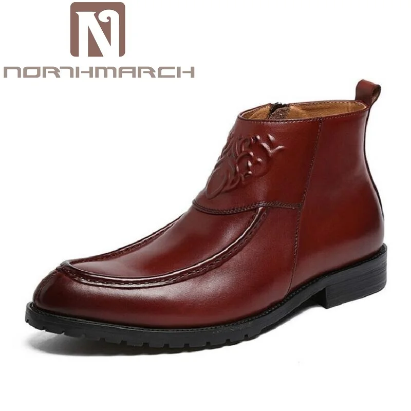 

NORTHMARCH Leather Shoes Men Autumn Winter Chelsea Boots Comfortable Men'S Boots Luxury Brand Fretwork Ankle Boots Erkek Bot