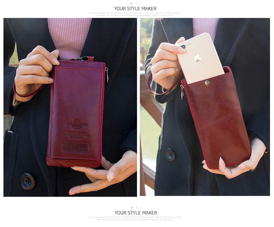 Роскошный женский кошелек из натуральной кожи, женский клатч, портмоне, держатель для карт, телефона, денег, длинный женский кошелек красного цвета