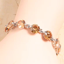 Волшебное шампанское оранжевый морганит 925 стерлингового серебра звено цепи браслет 6 7 дюймов L10003