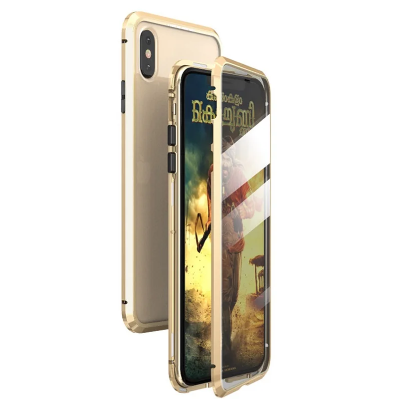 Tongdaytech магнитное закаленное стекло чехол для Iphone XS MAX X XR 360 чехол s двустороннее стекло металлический чехол для Iphone 8 7 6S Plus - Цвет: Gold