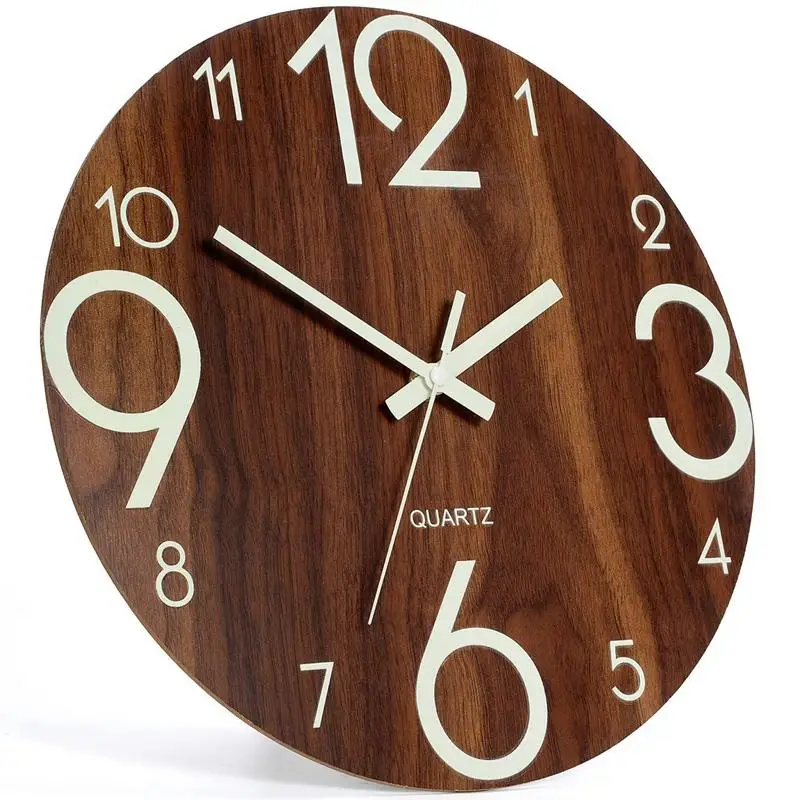  Luminous Wall Clock12 Inch Wooden Silent Non-Ticking Kitchen Wall Clocks With Night Lights For Indo