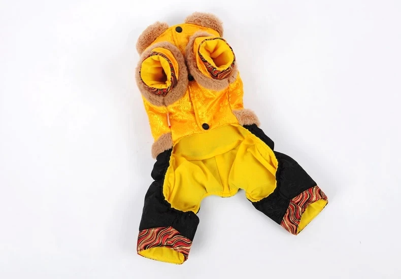 Pet Китайская одежда Tang Dragon традиционный костюм теплый толстый Pet собака кошка зима комбинезон куртка костюм - Цвет: Цвет: желтый