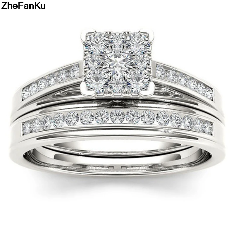 Size 6 10 Women Wedding Engagement Double Ring Band Set