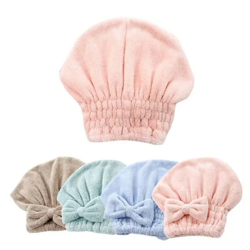 Домашняя утолщенная сухая шапочка для волос с бантиком, впитывающее полотенце для душа для ванной комнаты, мягкое тонкое волокно, сухая шапочка для волос, принадлежности для душа