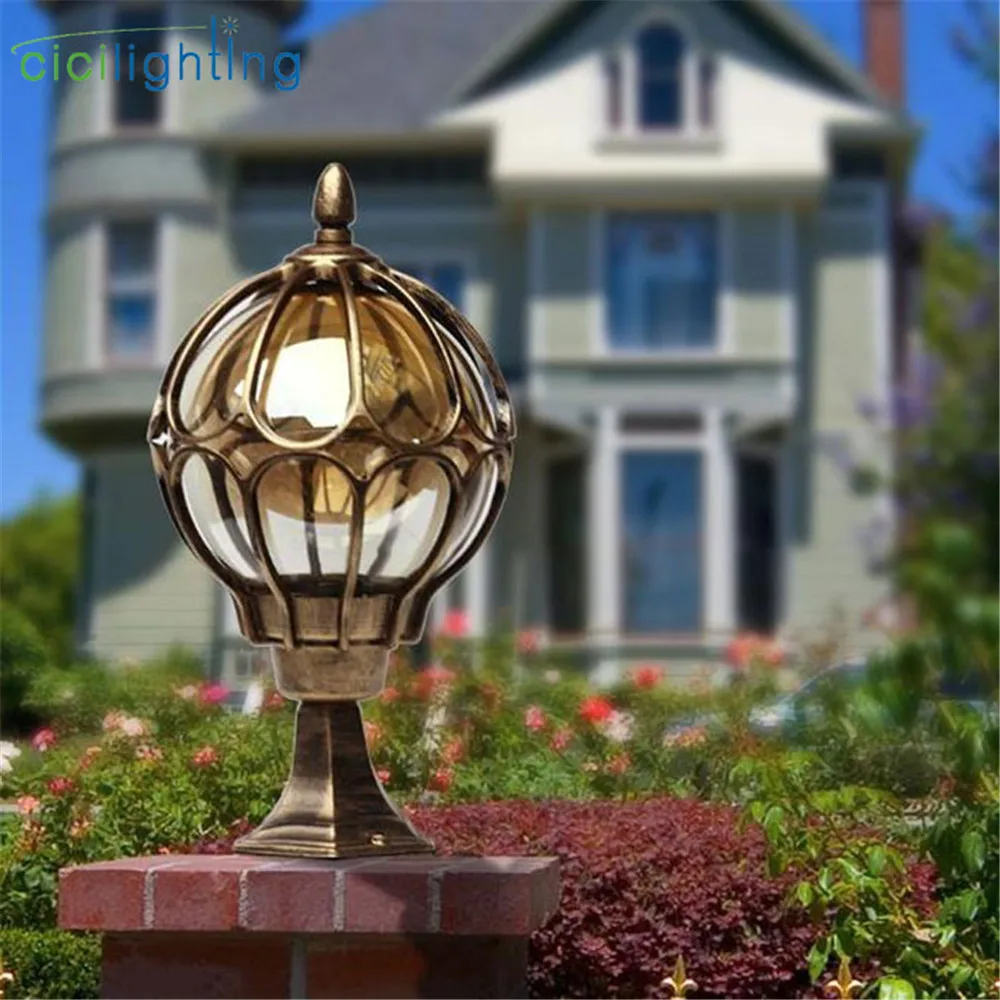 Outdoor Pillar lamp wall lamp European globe door post lamp waterproof exterior black round ball garden yard pillar lighting