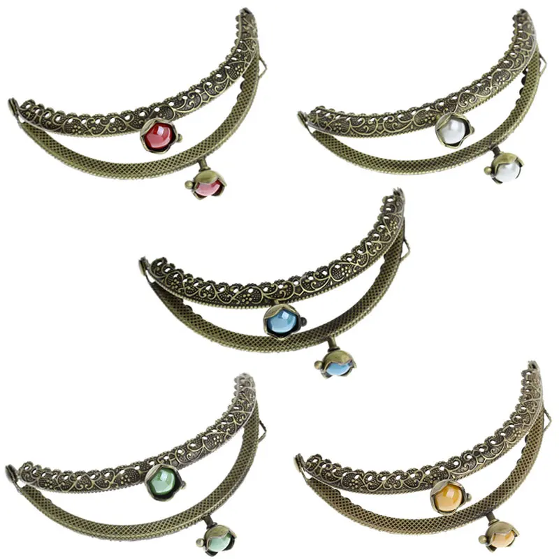 

5pcs Metal Frame Kiss Clasp Lock Handle DIY Handmade For Purse Bag Parts Accessories Mixed AB Color Resin Ball Flower 8.8 x 6cm