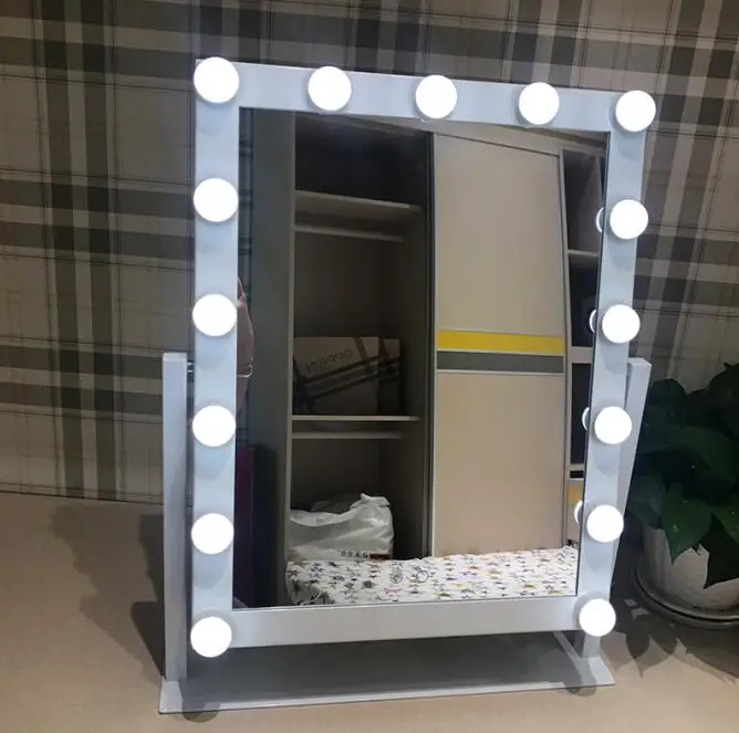 Голливуд Стиль косметическое зеркало для макияжа с 15x 3W затемнения светодиодный лампы сенсорный Управление освещенные косметическое зеркало с подсветкой - Цвет: 15 bulb White Framed