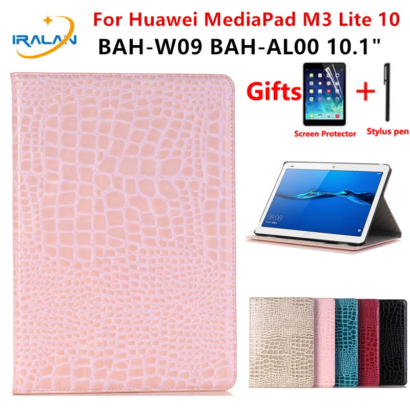 Роскошные из искусственной кожи флип чехол Подставка для huawei Mediapad M3 Lite 10 BAH-W09 BAH-L09 BAH-AL00 10,1 планшет обложка + пленка + стилус