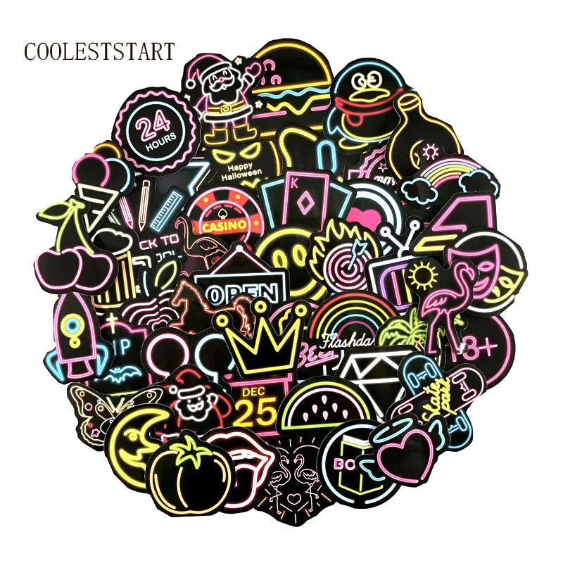 

100PCS/set Colorful LED Style Neon Lights Graffti Stickers For Laptop Luggage Car Skateboard Phone Decal Sticker Car Styling