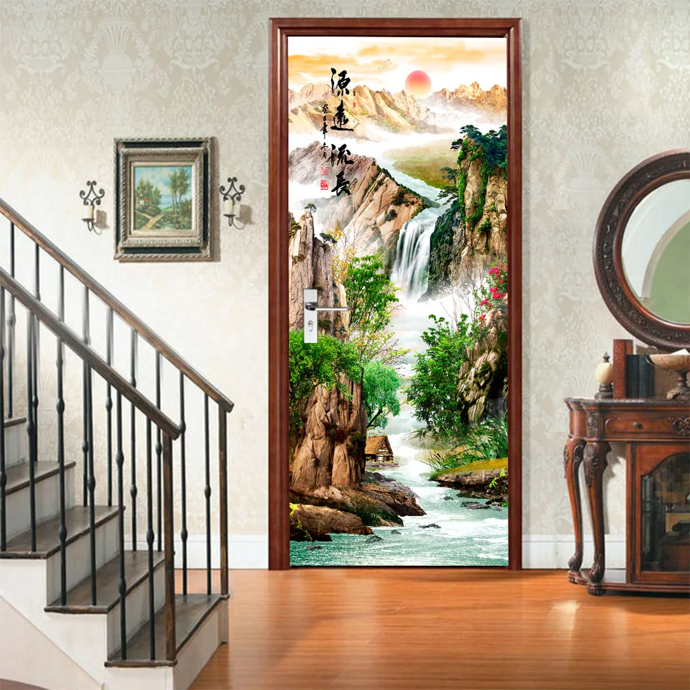 3D Древний восходящий Солнечный стикер двери DIY фрески самоклеющиеся обои съемный водонепроницаемый плакат стикер s наклейки для домашнего декора