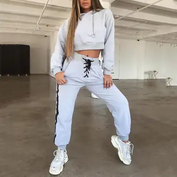 

Running Suit Tracksuit For Women Racing Running 2 Two Piece Set Women Hoodies Crop Top Sweatshirt+Jogging Pants Women Suits