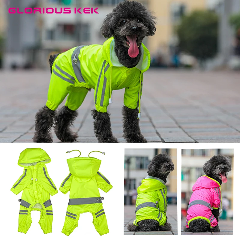 

GLORIOUS KEK Dog Raincoat for Small Dogs Breathable Reflective Dog Rain Jacket Adjustable Waist Safety Clothes Fluorescent Color