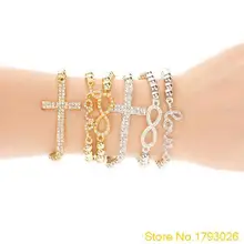 Hot Women s Crystal Rhinestone Cross Love Infinity Stretch font b Beaded b font font b
