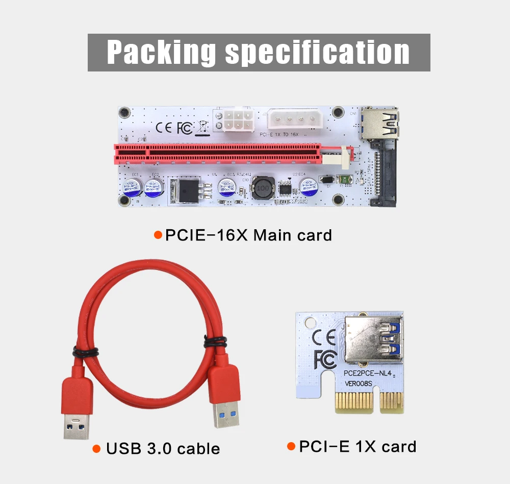 10 шт. VER008S Molex 4Pin SATA 6PIN PCIE PCI-E PCI Express адаптер 1X для 16X USB3.0 удлинитель для головок Майнинг Биткойн Майнер