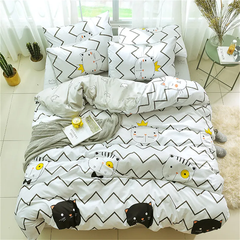 

Fresh fashion Cartoon Animal cat jacquard Bedding Sets luxury duvet Cover Bed sheet Pillowcase adult/kid home textie full size