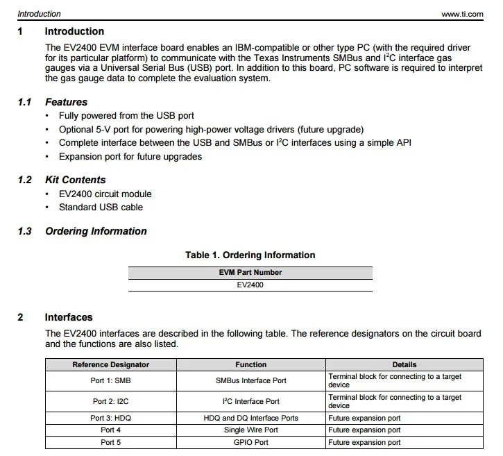 EV2400 INFO