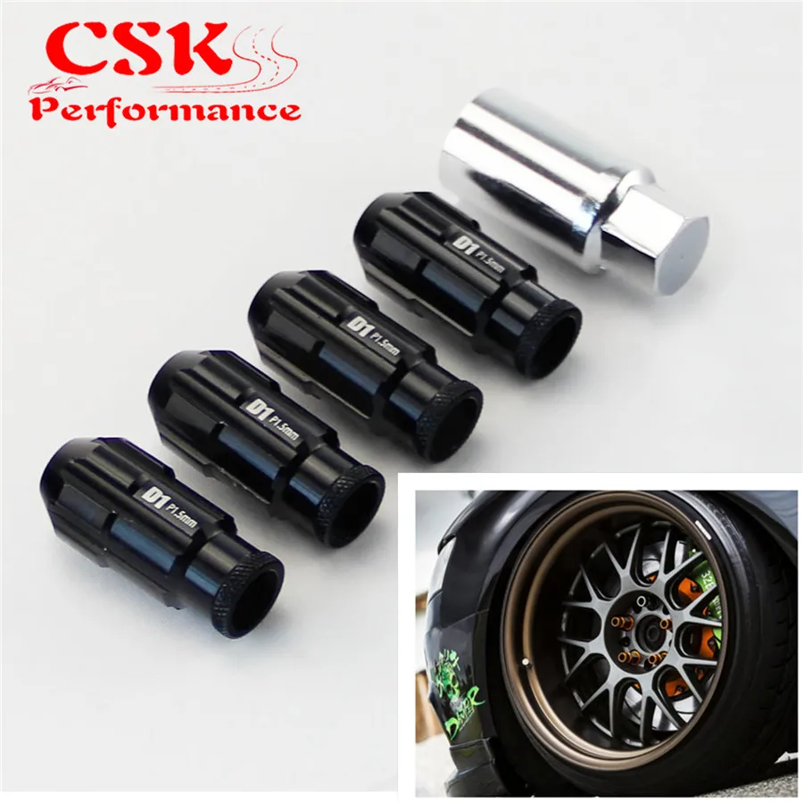 4 Pcs w/ Key 12x1.5 SPEC Racing Aluminum Lock Locking Lug Nuts Black