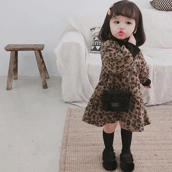 

Toddler baby girl winter leopard print dresses velvet thicken long sleeve newborn soft clothes warm tops pullover fashion 2018