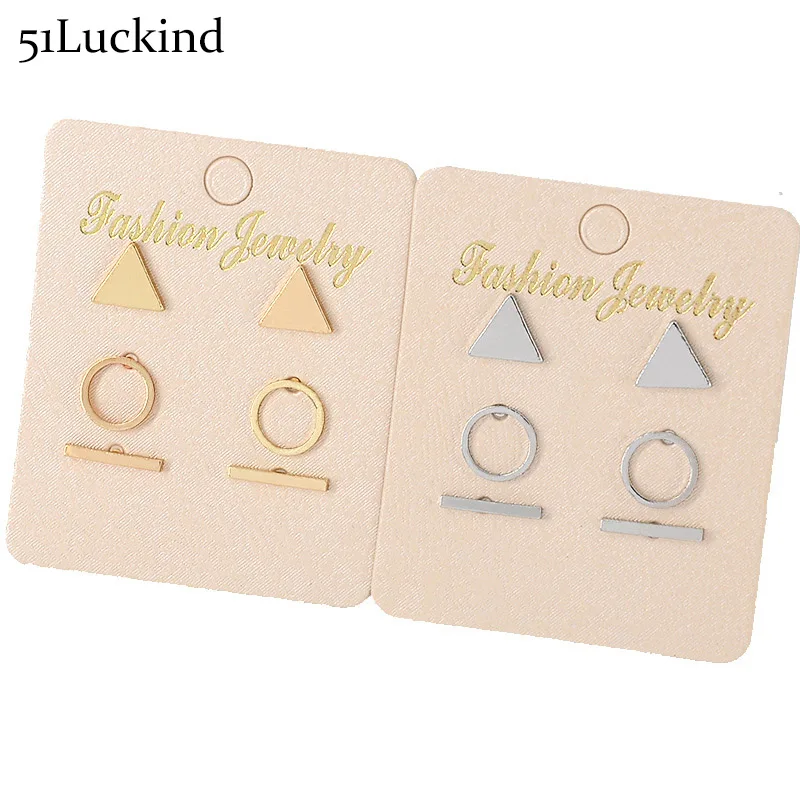 

3 Pairs/Set Geometric Small Stud Earrings Silver Gold Color Round Triangle Earring Set For Women Pending Jewelry Fine Bijoux