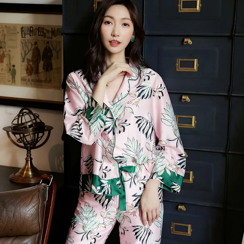 

Women's Spring Thin Long Sleeve Pants Sexy Pajamas Loungewear Women Loose Sweet Pijama Mujer Two-piece Suit Home set Sleepwear