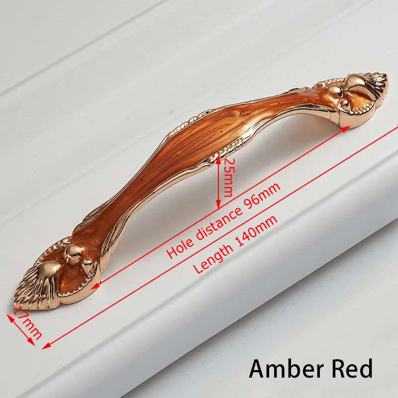 KAK янтарные дверные ручки для шкафа из алюминиевого сплава 96 мм 128 мм ручки для ящиков нажимные дверные ручки для шкафа пасторальная Мебельная ручка - Цвет: Amber Red 96mm