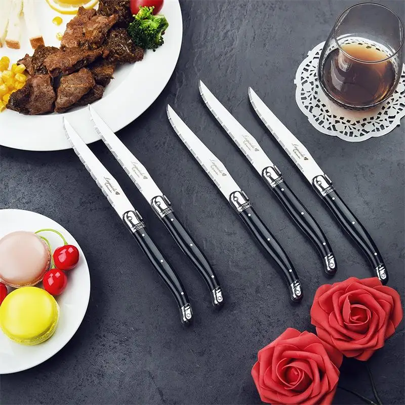 6 шт. черный стиль Laguiole ножи для стейка обеденный из нержавеющей стали набор ножей классические черные столовые приборы кухонная посуда Рождественская посуда