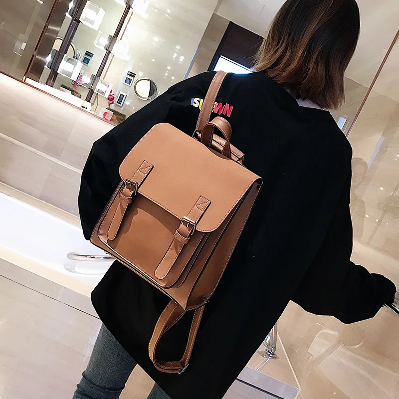 Fashion 2 PCS/SET Leather Women Backpacks for Teenagers female Back Pack Large Capacity Pu Travelling Bags Vintage school bag