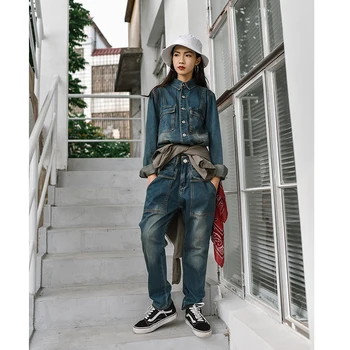 

2019 Japanese retro men's hip hop slim casual denim jumpsuit Korean hair stylist personality fashion onesies jumpsuits