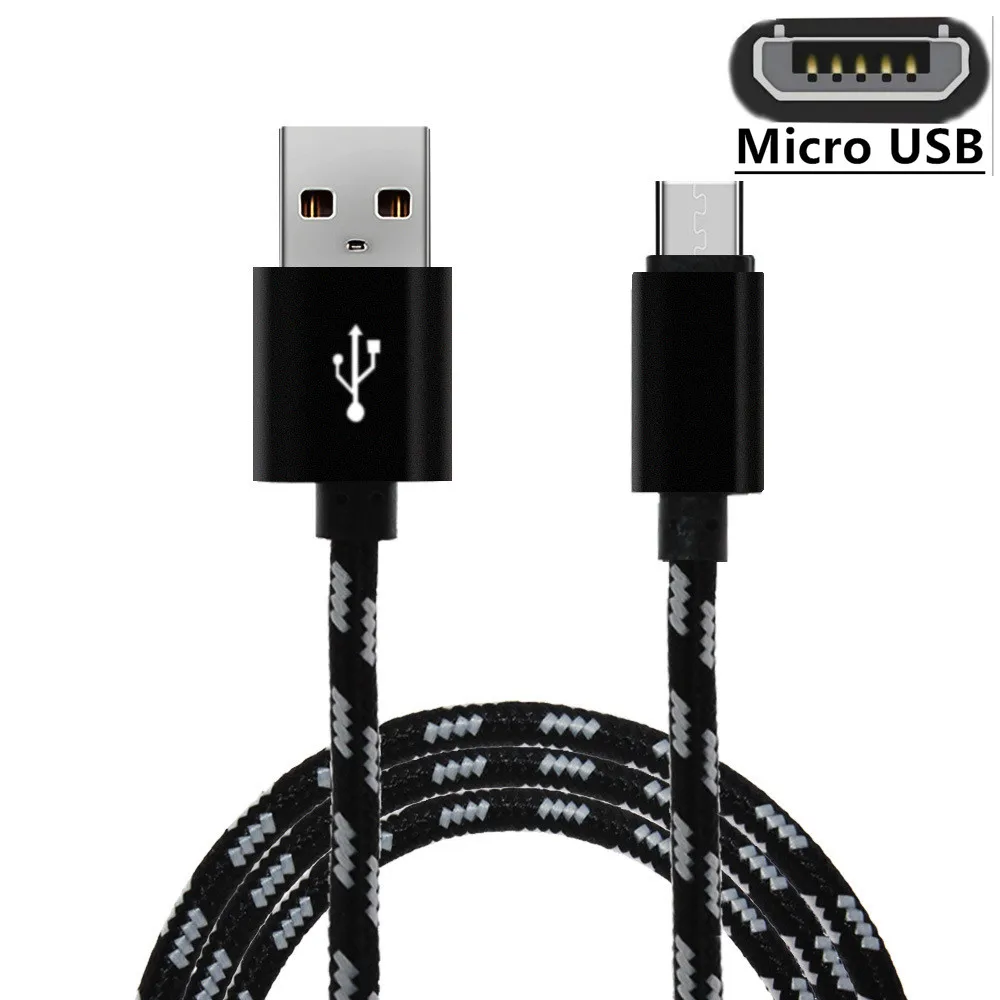 Кабель Micro-USB нейлоновый плетеный кабель для быстрой зарядки передачи и зарядное устройство провод для Samsung Galaxy s3 S7 край J3 J5 J7 A3 A5 A7 кабели для мобильных телефонов - Цвет: Черный