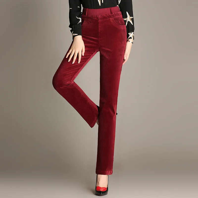 

Fashion New Women's Corduroy Pants High Waist Pants Corduroy Leisure Plus Size 28-35 Elastic Loose Straight Trousers Trousers