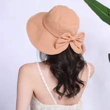 Новая популярная женская панама Одноцветный с бантом хлопковая Складная Повседневная Кепка для лета YAA99