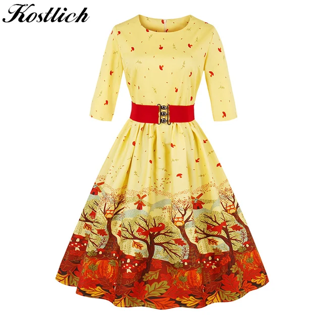 kostlich print autumn winter dress women 2018 belt tunic 50s vintage christmas dress 34 - Vintage Christmas Dress kostlich print autumn winter dress women 2018 belt tunic 50s vintage christmas dress 34 - Vintage Christmas Dress