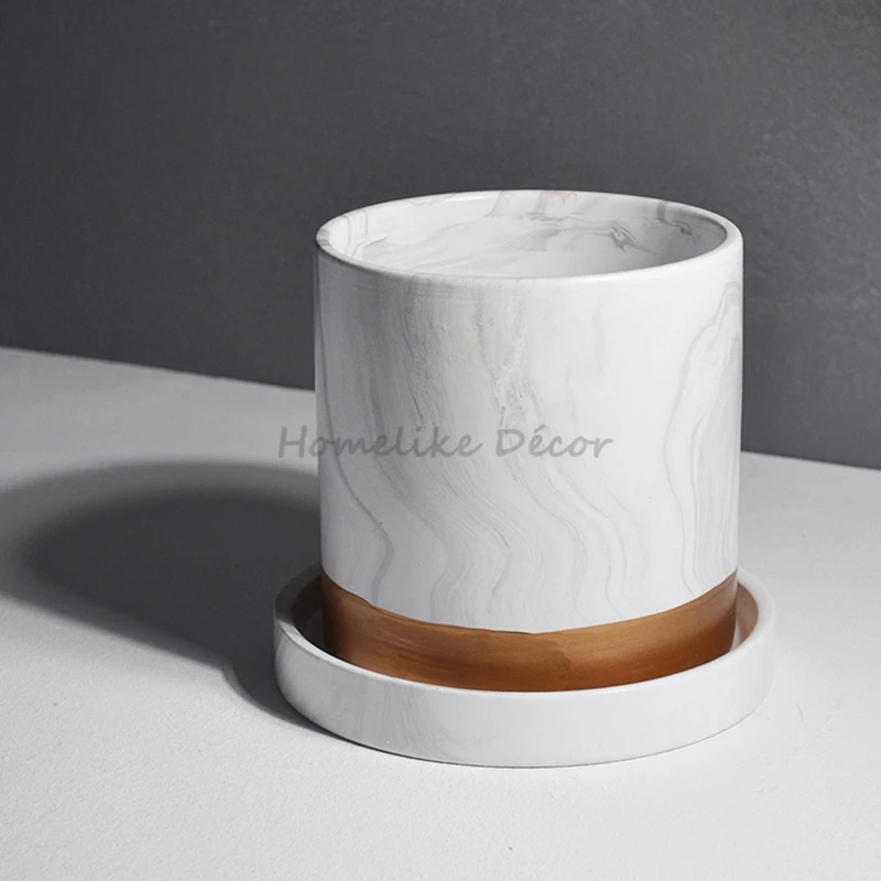 1pc Marbled Ceramic Flower Pot with Stand Modern Marbling Vase Luxury