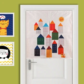 

Nordic Cat and fish Cartoon lovely Simple modern Door Curtain Linen Tapestry Study Bedroom Home Decor Bedroom Kitchen Curtain