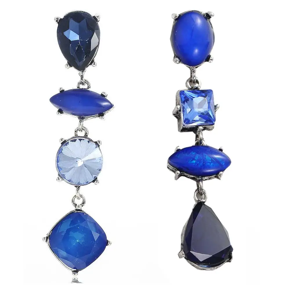 YaYi Blue Glass Rhinestone Stone Gems Dangle Earring Women's Fashion