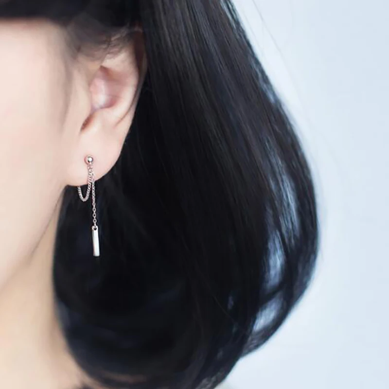 Srcoi 925 Sterling Silver Bar Long Chain Earrings Minimalist Small Srcoi 925 Sterling Silver Bar Long Chain Earrings Minimalist Small Bead And Link Ear Thread Drop Delicate Jewelry In From